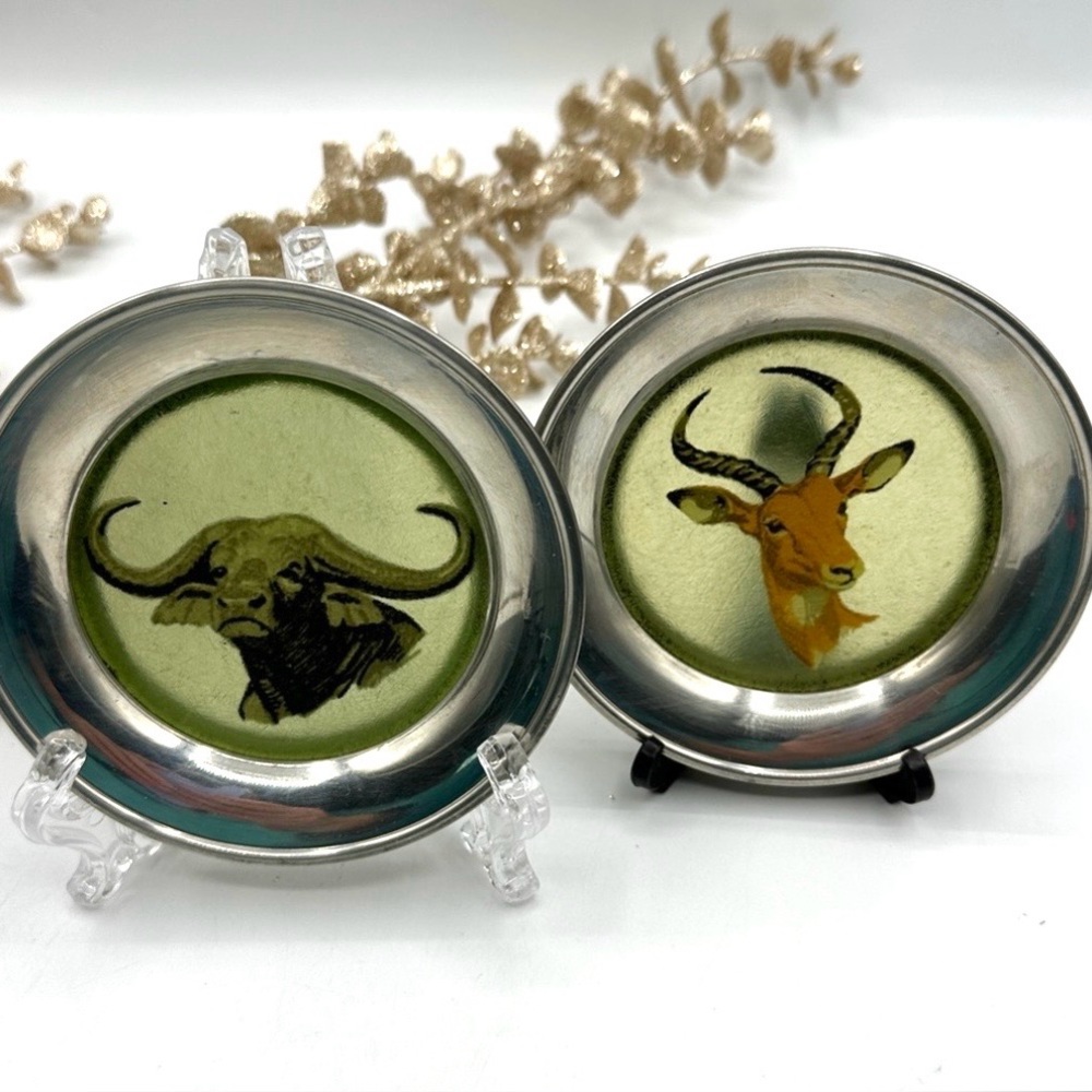 2x🐘HP! 8 Stieff Pewter African Animal Pewter Coasters. 1950-75 - Picture 8 of 14